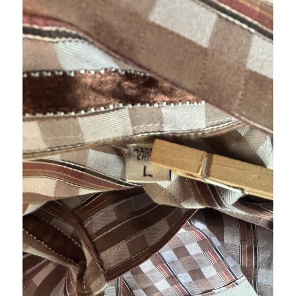 Bugatchi Uomo Mens Large Brown Checkered Long Sleeve Button-Up Shirt Shaped Fit - Picture 7 of 9